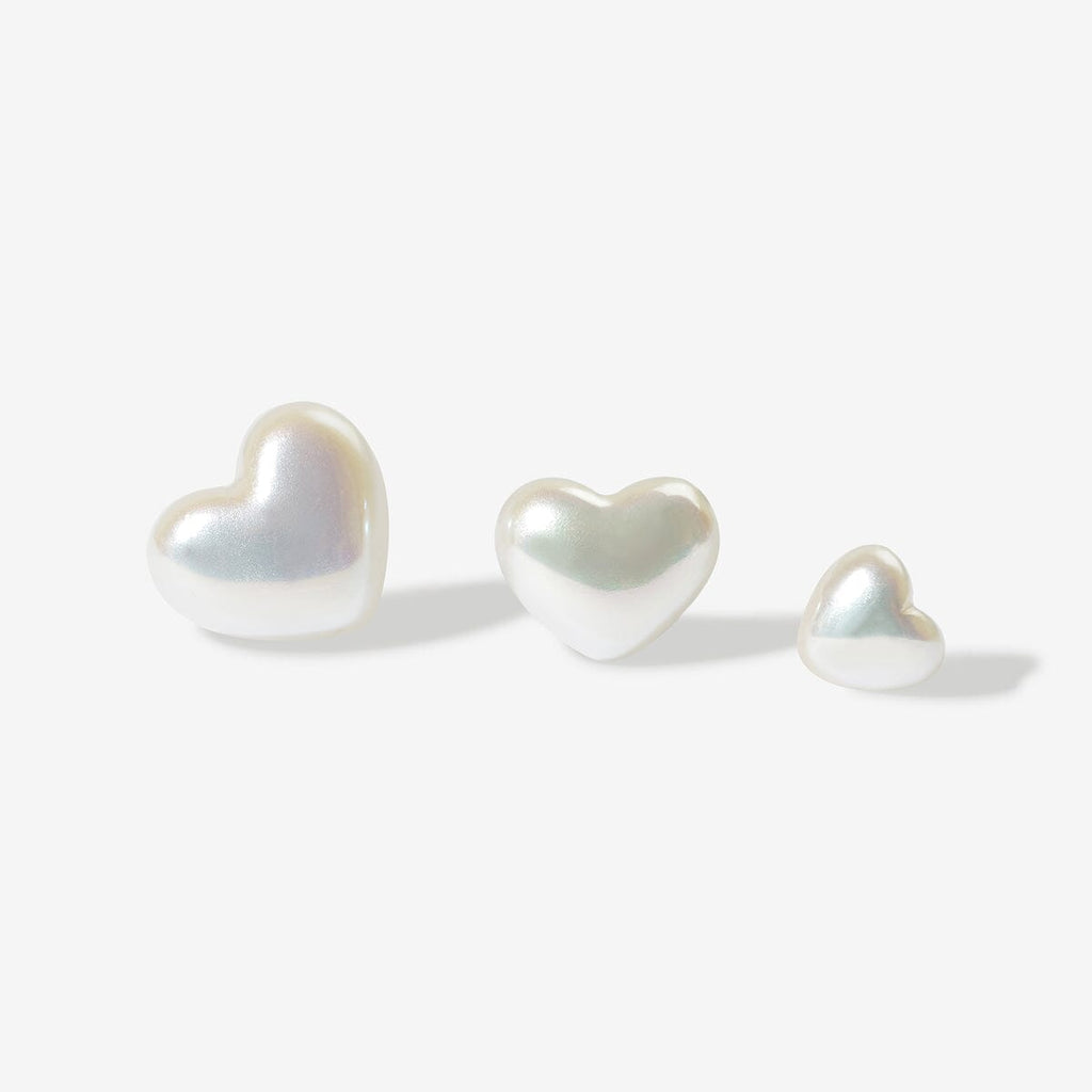 Puffy pearl hearts 3-piece piercing set